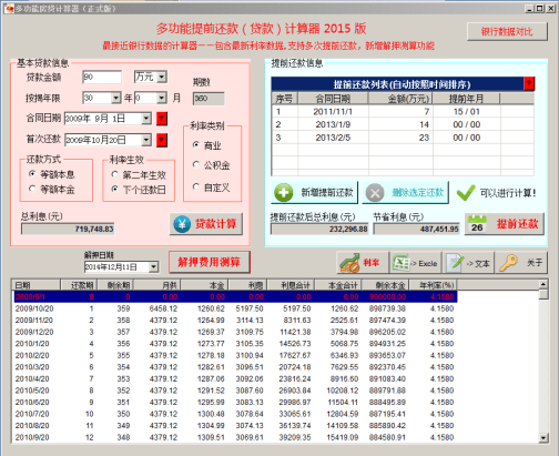 「 多功能房贷提前还款计算器 」多功能房贷提